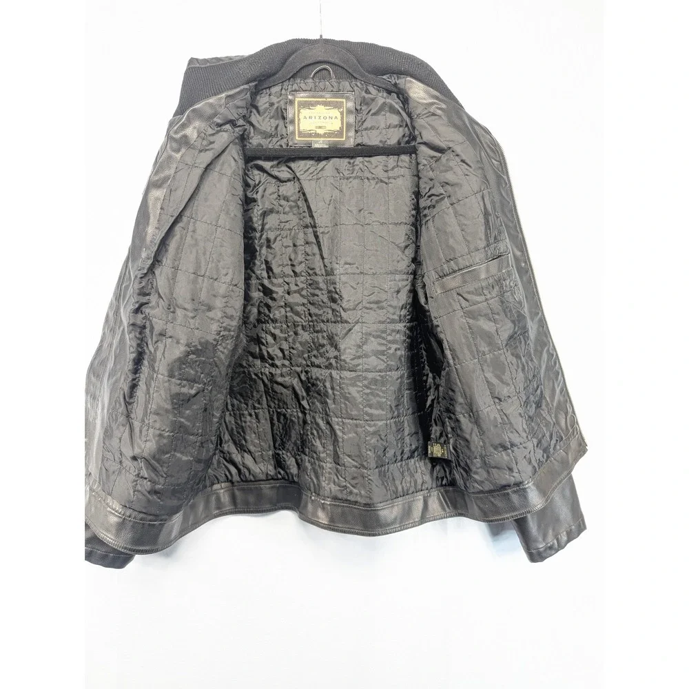 Arizona Jean Company Mens Faux‎ Leather Jacket Black Full Zip L G Ribbed Collar